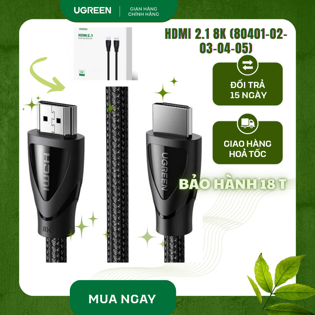Cáp dữ liệu HDMI 2.1 hỗ trợ 8K truyền âm thanh hình ảnh dài 1M-1.5M-2M-3M-5M Ugreen (80401 80402 804