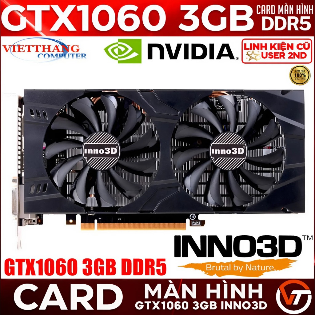 VGA - Cạc màn hình Inno3D Twin X2 GTX1060 3GB DDR5 2 Fan VGA cũ đã qua sử dụng ( Cũ - 2nd )