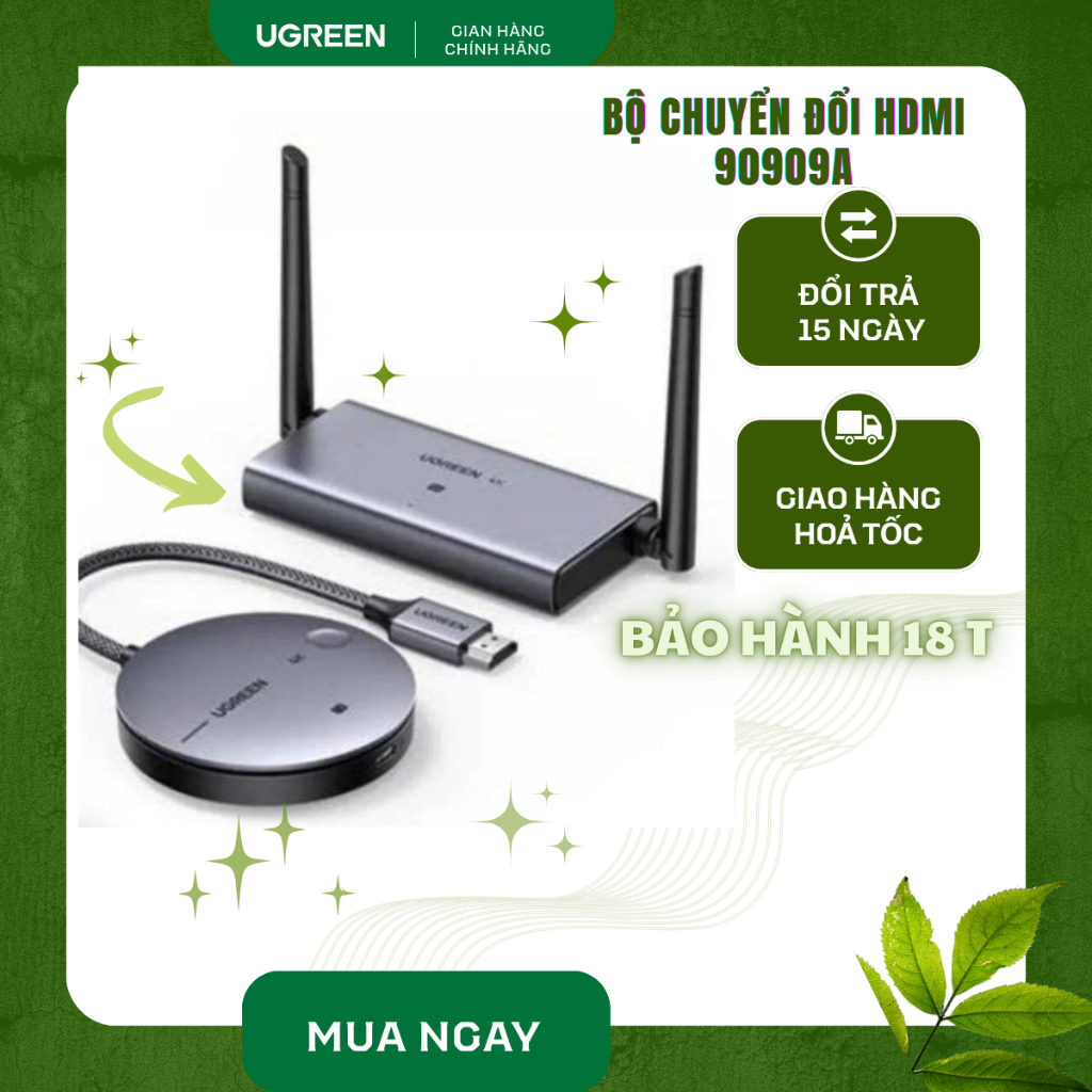 Bộ chuyển đổi HDMI có chipset trình chiếu qua mạng gồm bộ truyền, nhận Ugreen (90909A)