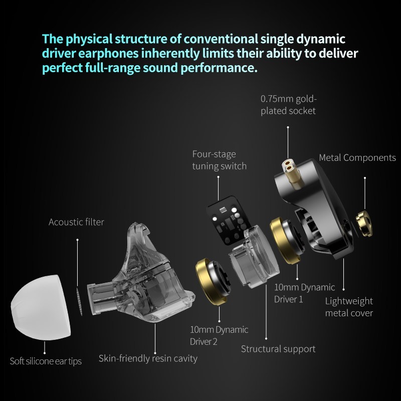 Tai Nghe KZ Castor Pro HiFi Tunable | Dual Dynamic 10mm | 16 Profile Âm Thanh | Có Mic | BigBuy360 - bigbuy360.vn