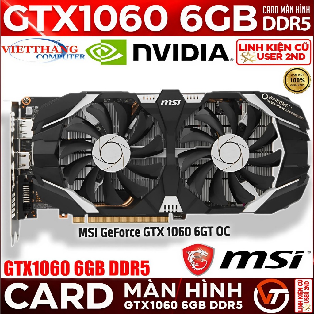 VGA - Cạc màn hình MSI GTX1050Ti 4GT OCV1 4GB DDR5 2 Fan VGA cũ đã qua sử dụng ( Cũ - 2nd )