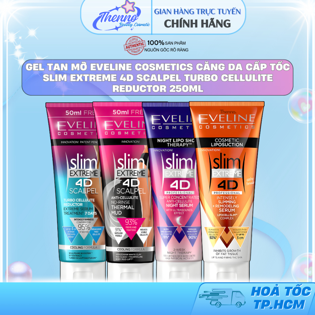 Gel Tan Mỡ Eveline Cosmetics Căng Da Cấp Tốc Slim Extreme 4D Scalpel Turbo Cellulite Reductor 250ml