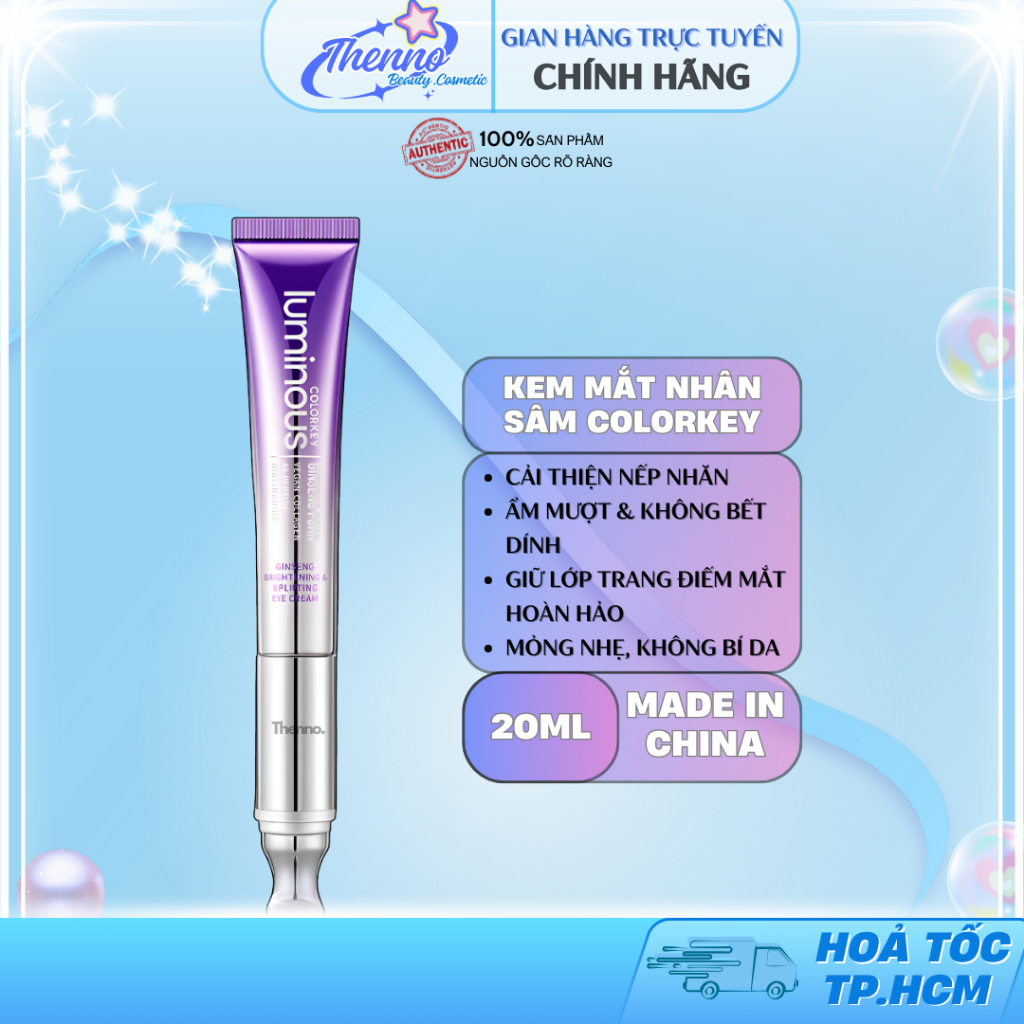 Kem Mắt Nhân Sâm, Đầu Massage Lạnh Hỗ Trợ Làm Mờ Quầng Thâm Mắt và Nâng Cơ Colorkey Luminous 20ml