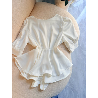 Áo Lụa Kiểu Peplum Cổ Tròn Tay Phồng Thắt Nơ Lưng size SMLXL Chất Liệu Cao Cấp Mát Mềm Mịn Phù Hợp Mọi Hoạt Động Hàng Ng