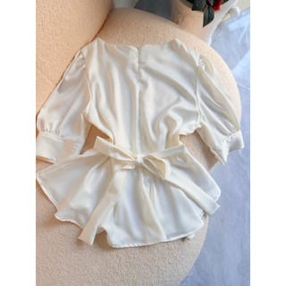Áo Lụa Kiểu Peplum Cổ Tròn Tay Phồng Thắt Nơ Lưng size SMLXL Chất Liệu Cao Cấp Mát Mềm Mịn Phù Hợp Mọi Hoạt Động Hàng Ng