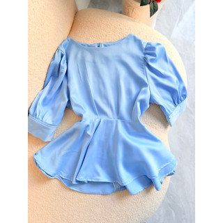 Áo Lụa Kiểu Peplum Cổ Tròn Tay Phồng Thắt Nơ Lưng size SMLXL Chất Liệu Cao Cấp Mát Mềm Mịn Phù Hợp Mọi Hoạt Động Hàng Ng