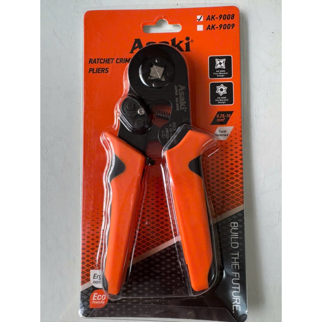 0.25-10mm2 Kìm bấm cos vuông AWG23-7 HSC8 10-4A Asaki AK-9008