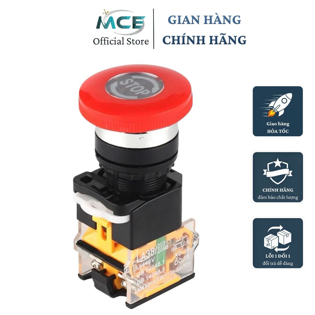 Nút Dừng Khẩn Cấp LA38-11ZS 22mm, Công Tắc Dừng Khẩn STOP