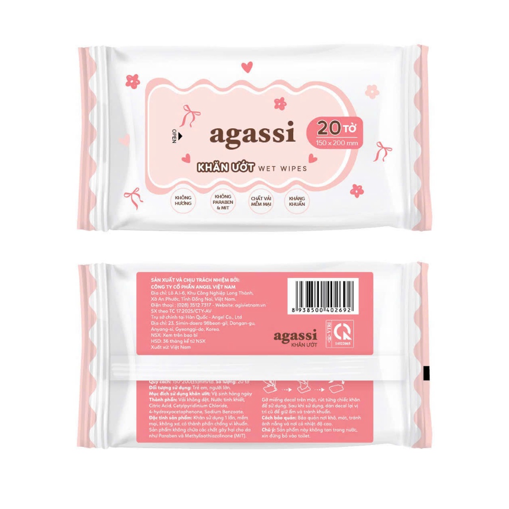 Combo 5 gói Khăn ướt BỎ TÚI 20 tờ agassi loại không mùi hương