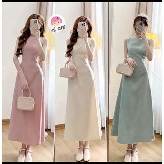 Váy cổ thuyền dáng dài phong cách tiểu thư xinh xắn dễ thương, đồ đi biển, đi du lịch