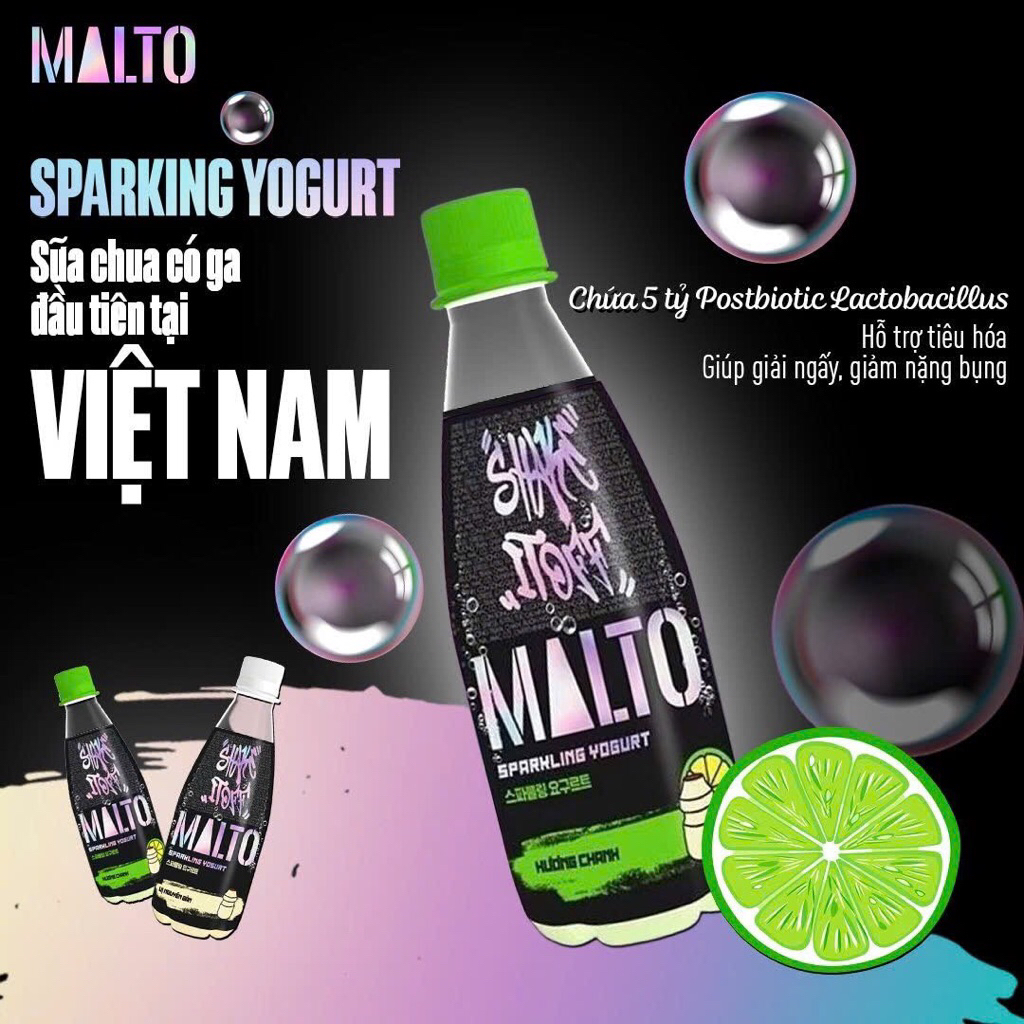 1 Thùng 24 Chai NƯỚC UỐNG SỮA CHUA CÓ GA MALTO VỊ NGUYÊN BẢN VÀ TRUYỀN THỐNG, 1 CHAI 340ml