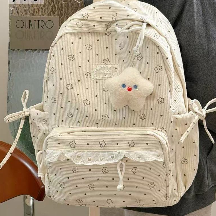 Ba lô vải nhung dễ thương cho bé gái dung tích lớn phong cách Hàn Quốc tươi mới phù hợp cho học sinh trung học cơ sở và