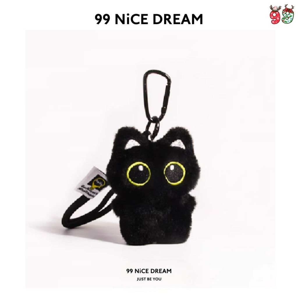 Charm Túi Xách Gấu Bông Mèo Đen Mắt Lồi, Phụ Kiện Trang Trí Túi Cute, Móc Khóa Gấu Bông Đáng Yêu