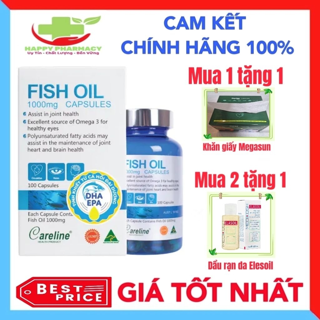 [Chính Hãng] DHA bầu Careline Fish Oil dầu cá hồi bổ sung omega hộp 100 viên