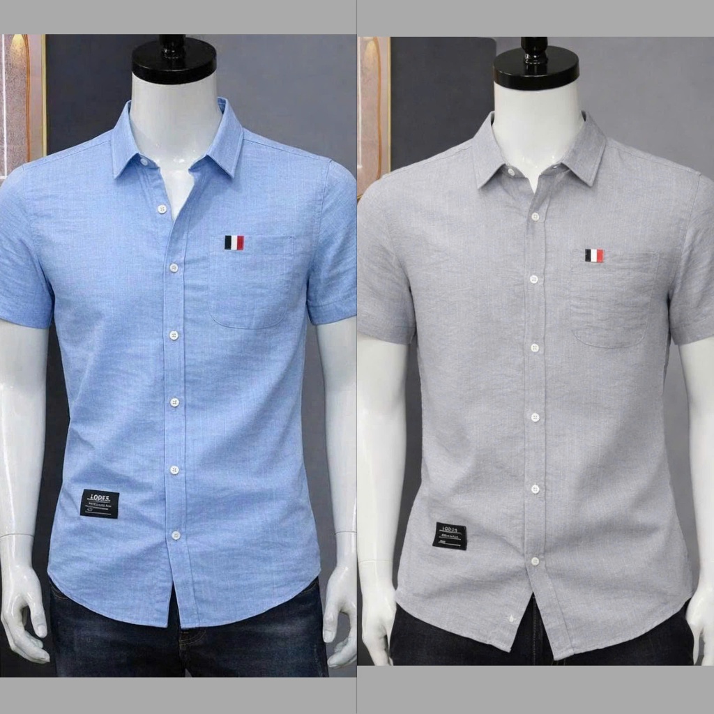 Áo sơ mi nam tay ngắn vải đũi co giãn thoáng mát phối hoạ tiết in loang chữ trẻ trung mẫu -BQT77 SHOP