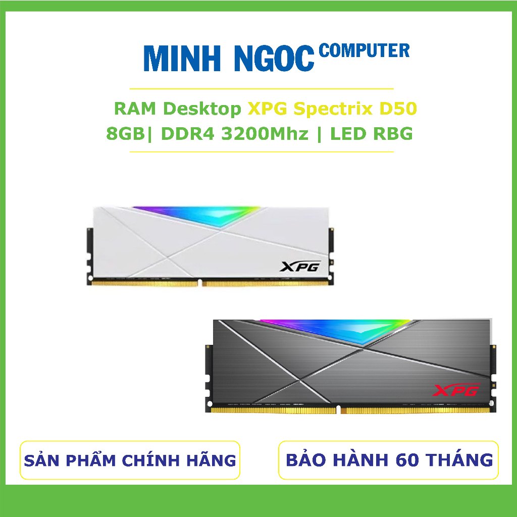 RAM Desktop ADATA XPG Spectrix D50 8GB DDR4 3200 Grey/White | Bảo hành 36 tháng