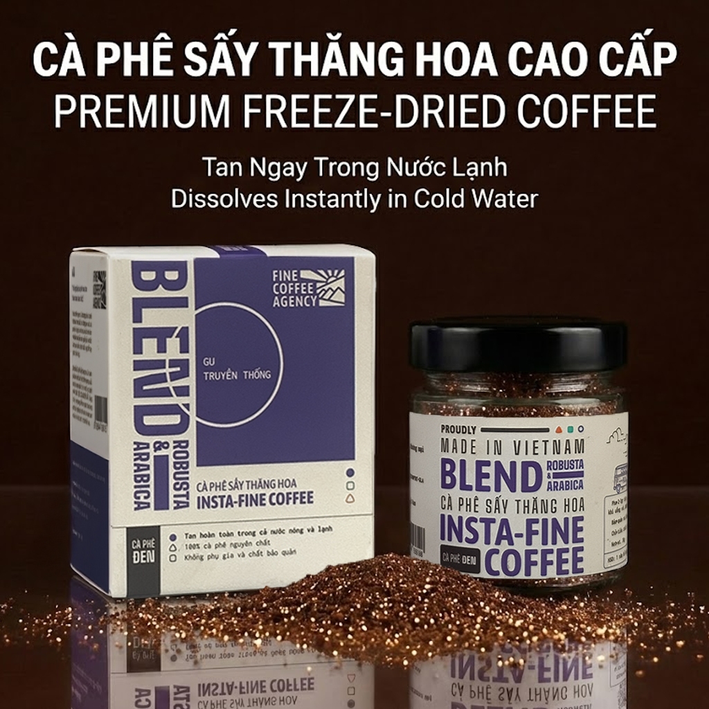 Cà Phê Hòa Tan Đen Insta-Fine (Tan Nước Lạnh) – Arabica & Robusta Nguyên Chất