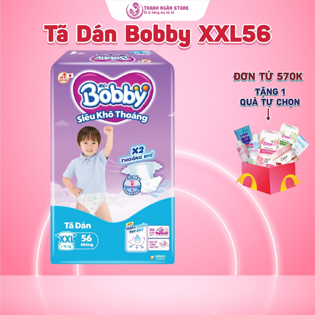 Tã Dán Bobby Siêu Khô Thoáng Size XXL56 Cho Bé Từ 15 Đến 22 Kg - Tã Dán Bobby Cải Tiến Mới - Thanh N