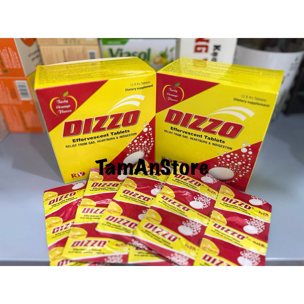 Viên sủi Dizzo Reliv hỗ trợ tiêu hóa, giảm triệu chứng đầy hơi, ợ hơi, khó tiêu 1 vỉ x 4 viên(Hộp 12
