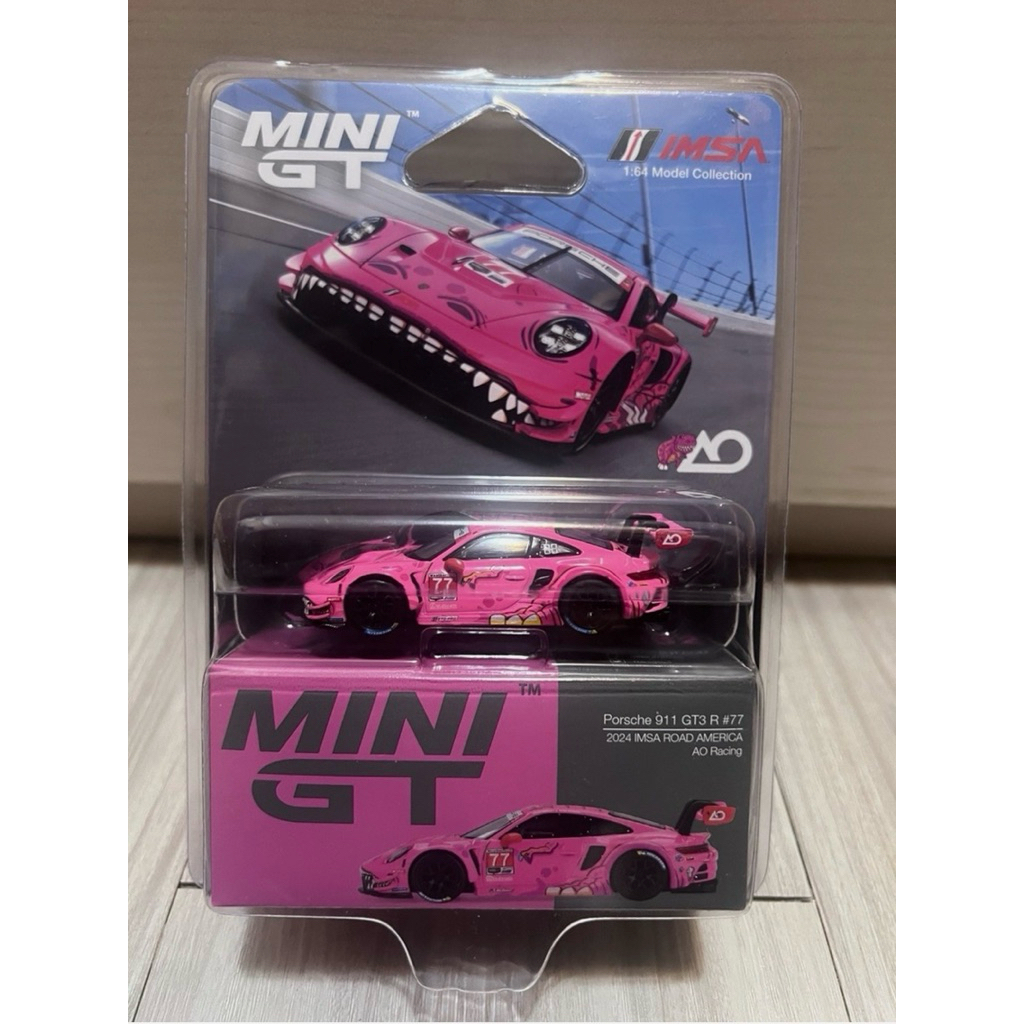 MINI GT Porsche 911 GT3 R #77 AO Racing 2024 (Red) - Card