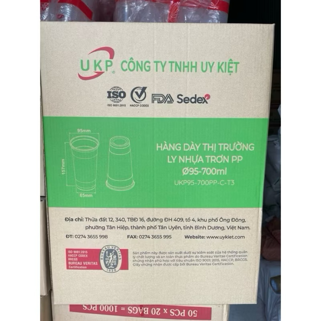 LỐC 50 CÁI LY 700ML PP DÀY THỊ TRƯỜNG UKP