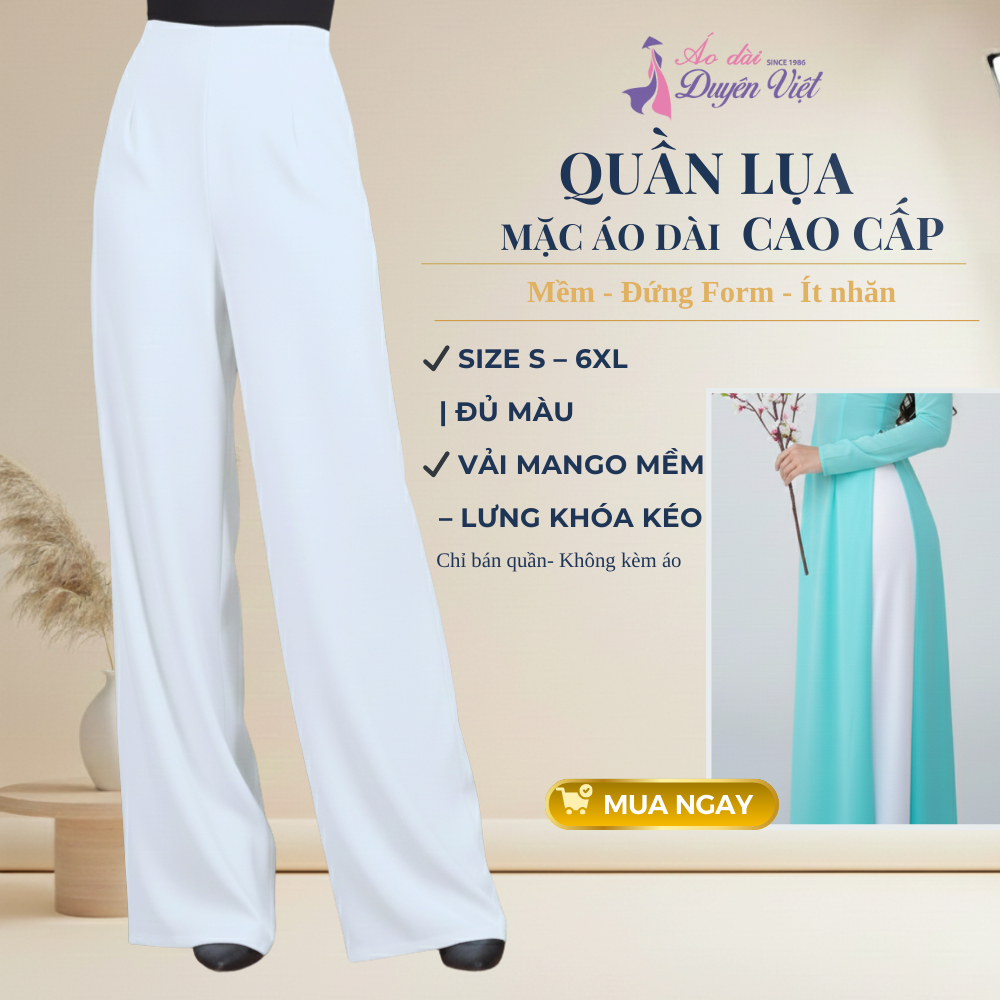 Quần lụa nữ ống rộng Mango form suông cao cấp mặc áo dài nhiều màu size S–3XL đi làm đi chơi.