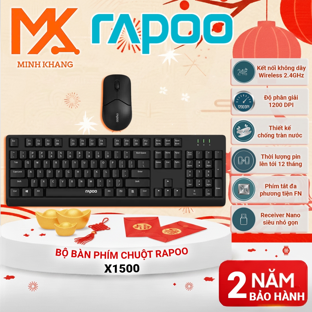 [Rapoo Chính Hãng]Bộ bàn phím + chuột Rapoo X1500 – kết nối KHÔNG DÂY ổn định, gõ êm, chuột nhạy