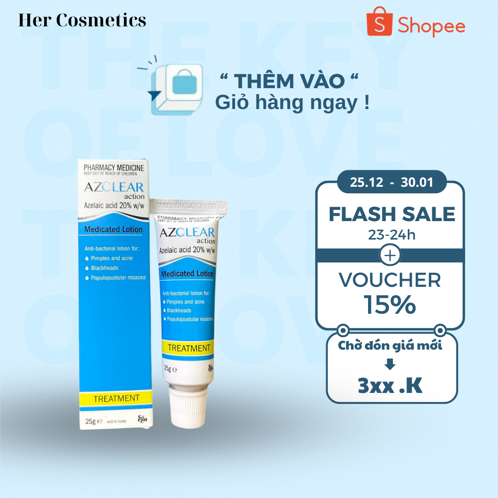 Kem giảm mụn mờ thâm Azclear 20% Azelaic Acid 25g – Làm dịu da, thông thoáng lỗ chân lông