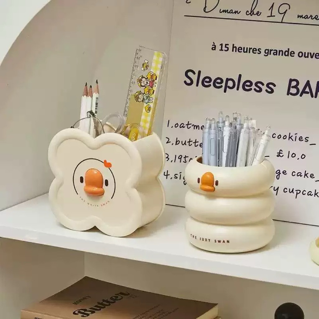 [ Có Sẵn ] Hộp Đựng Bút Để Bàn Hình Vịt Dễ Thương, Hộp Đựng Cọ Trang Điểm Hình Vịt Để Bàn, Hộp Đựng 