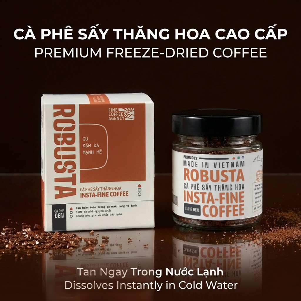 Cà Phê Hòa Tan Đen Insta-Fine 100% Fine Robusta (Pha Lạnh) – Đậm Gu, Tỉnh Táo Tức Thì