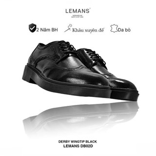 Giày da bò Derby Wingtip Black LEMANS màu đen, đế tăng cao 4cm thiết kế trẻ trung, bảo hành chính hãng 24 tháng