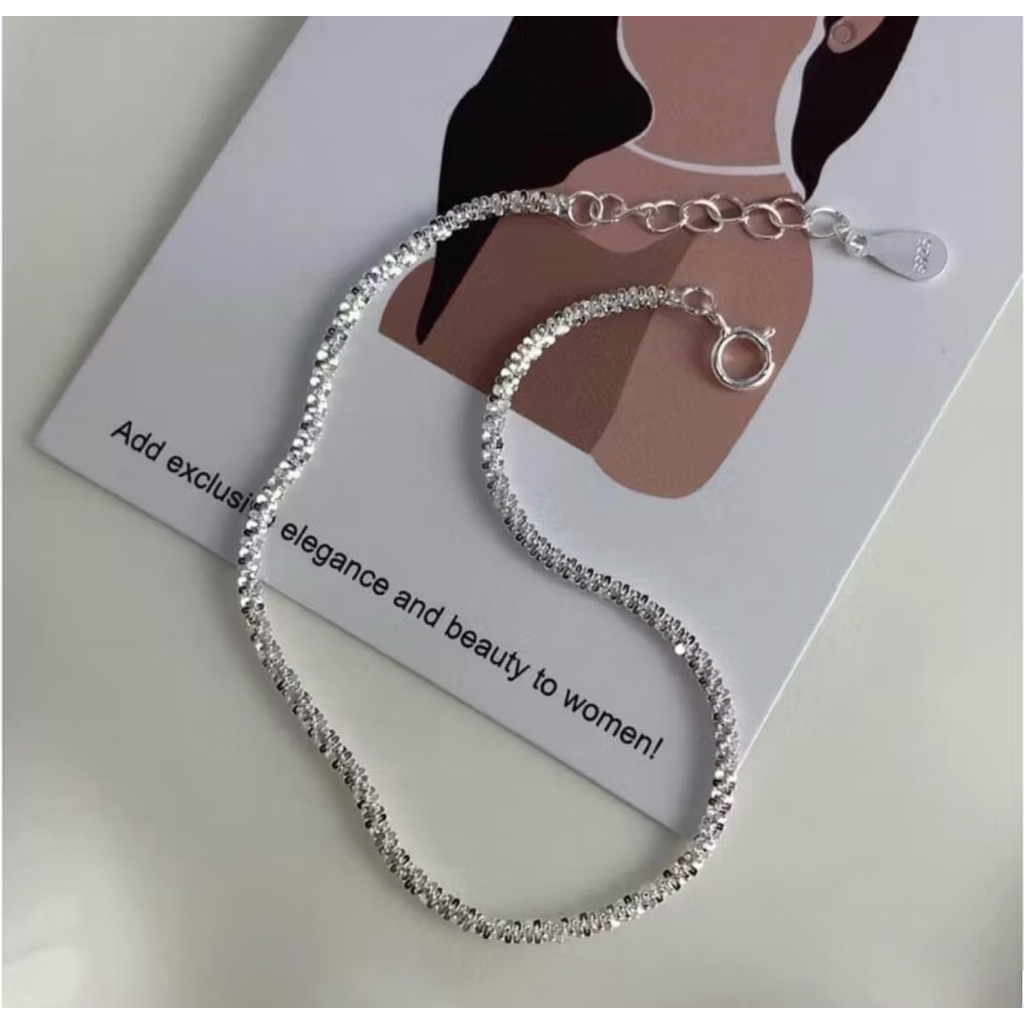 Lắc tay bạc Min LT15, Lắc tay bạc xù basic lấp lánh