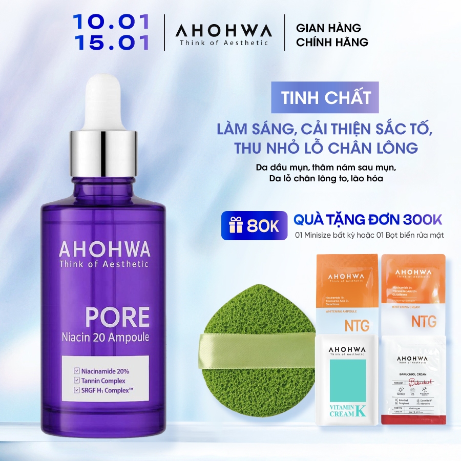 Serum Ahohwa làm sáng, cải thiện sắc tố, thu nhỏ lỗ chân lông Ahohwa Pore Niacinamide 20% Ahohwa 30m