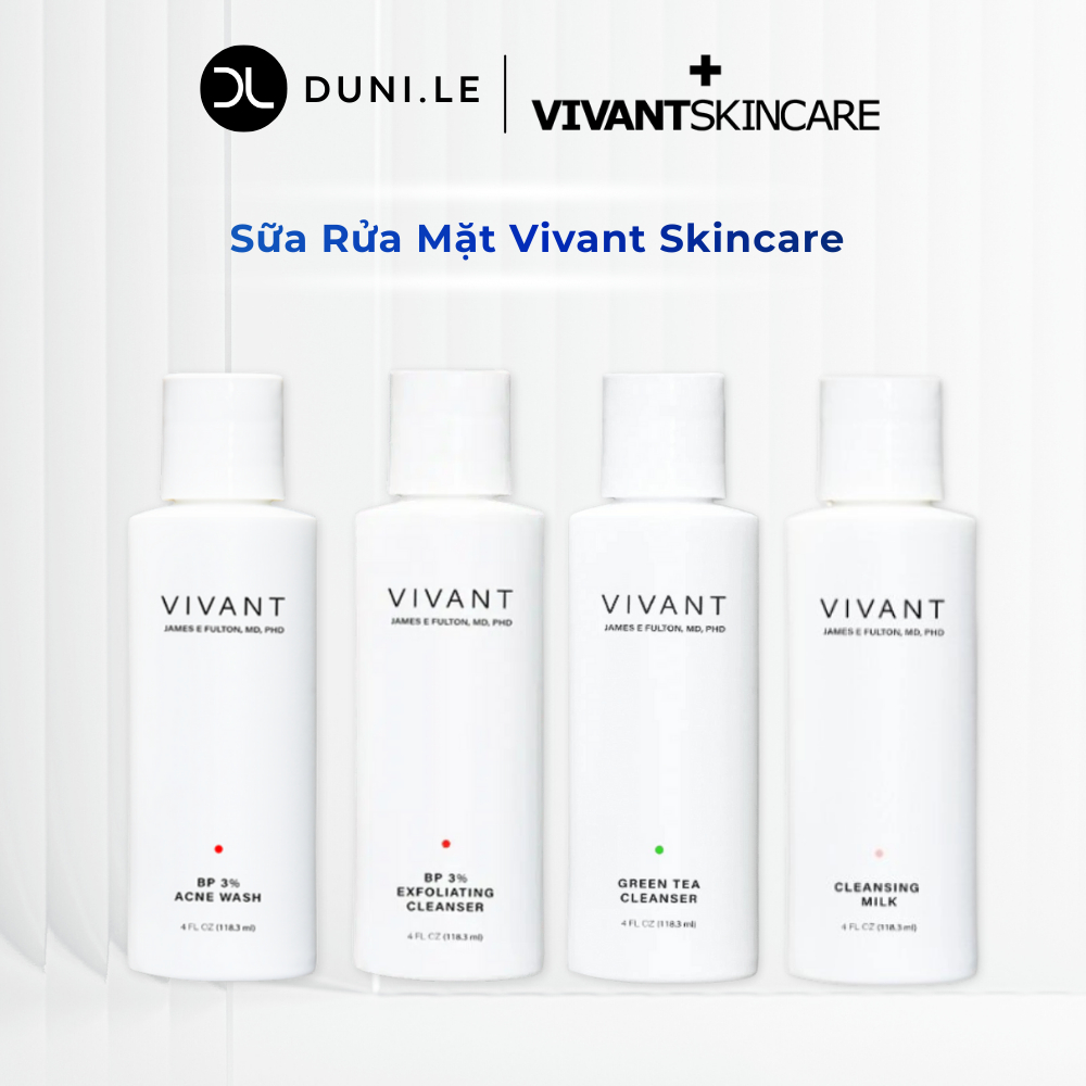 Sữa rửa mặt vivant 115 mL BP 3% ACNE WASH, BP 3% EXFOLIATING, GREEN TEA, CLEANSING MILK GENTLE | Dun