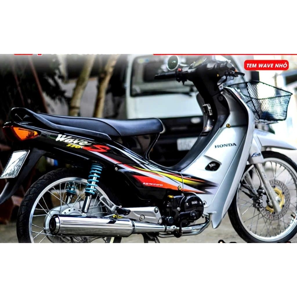 tem wave nhỏ dán cho xe đen bạc tem in vi tính 3 lớp cao cấp,chống nước,bền màu