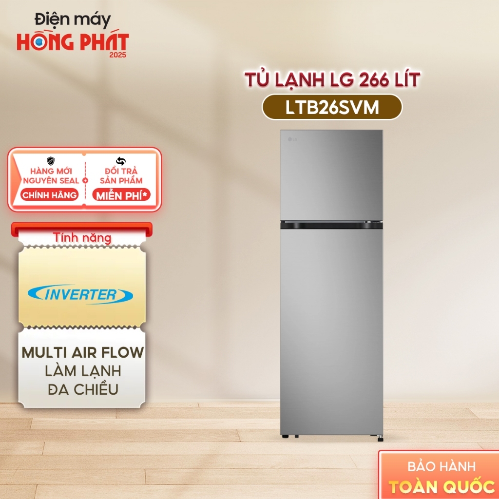 [Freeship HCM/Cần Thơ] - Tủ Lạnh LG Ngăn Đá Trên 266L Màu Bạc LTB26SVM