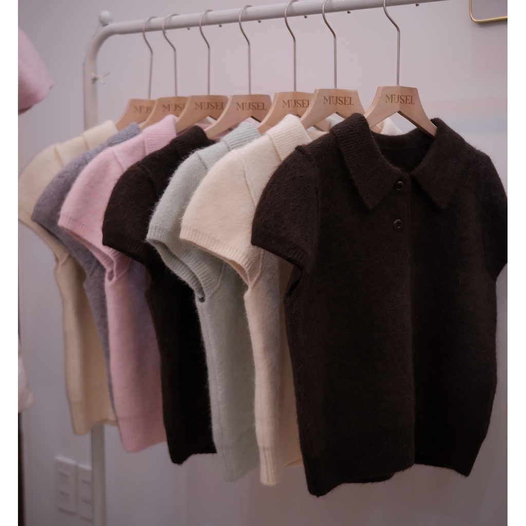 [KOREA] Áo polo len cộc tay Angora Hàn Quốc