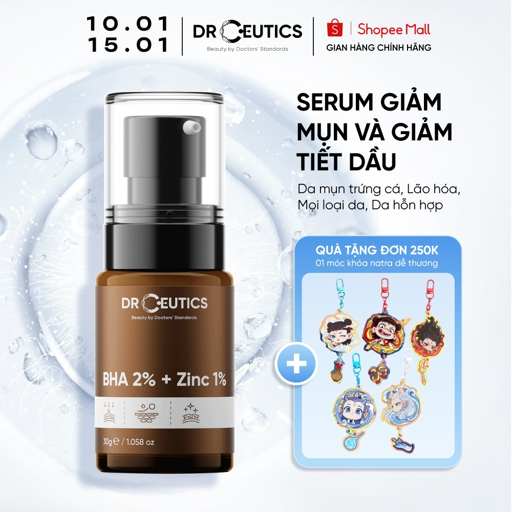 DRCEUTICS Serum Kẽm BHA 2% + Zinc PCA 1% DrCeutics giảm mụn và giảm tiết dầu 30g