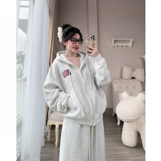 Bộ Quần Áo Cờ Mỹ Unisex, Set Hoodie Khóa Kéo + Quần Suông Nỉ Dày Form Rộng Phong Cách American Streetwear Nam Nữ