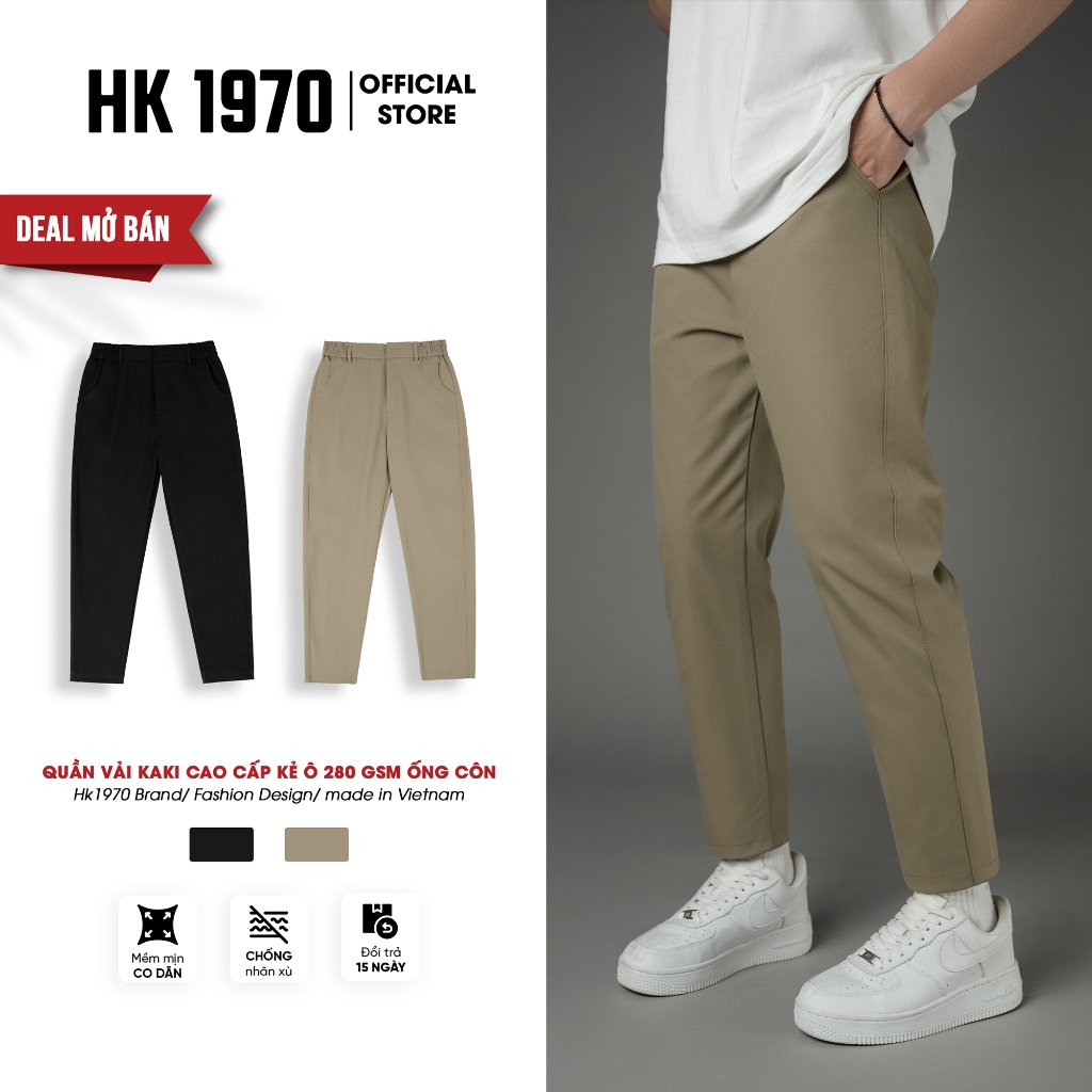 Quần Kaki Nam Ống Côn Vải Kaki 280GSM Kẻ Ô 280GSM Không Nhăn Xù Bai Nhão, Phong Cách Vintage Q228