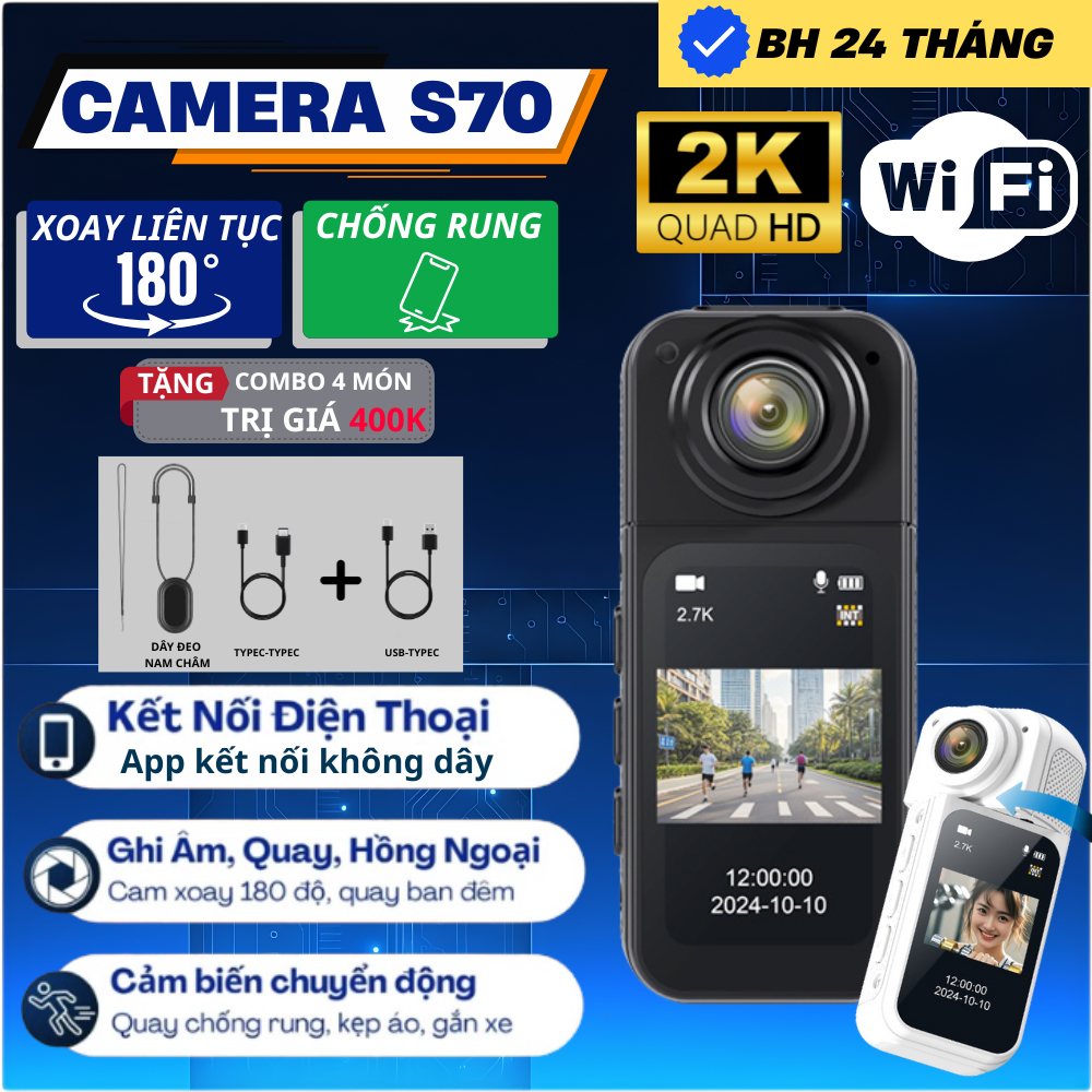 Camera Không Dây GoPro S70 – Máy Quay Cầm Tay Mini, Camera 2k, Ghi Hình Rõ Nét, Thiết Kế Nhỏ Gọn