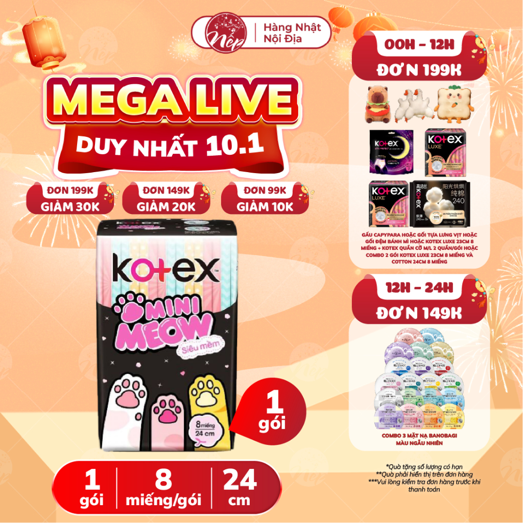 Băng vệ sinh Kotex MiniMeow Siêu mềm siêu mỏng cánh 8 miếng - nepshop1