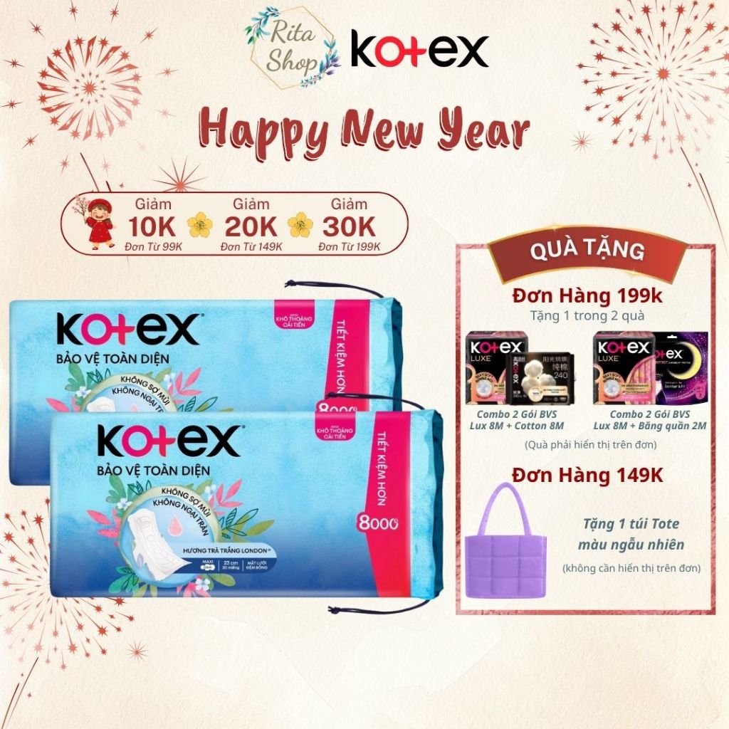 [BVS DÀY CÁNH] Băng Vệ Sinh Kotex Bảo Vệ Toàn Diện Dày Có Cánh 23cm 20 miếng - Hương Trà Trắng Londo