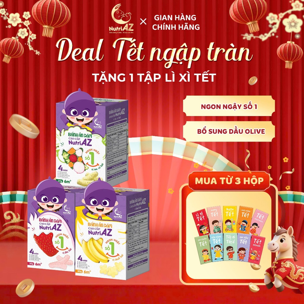 Bánh Ăn Dặm Cao Cấp NutriAZ Vị Trái Cây, Rau Củ Cho Trẻ Từ 6 Tháng Tuổi