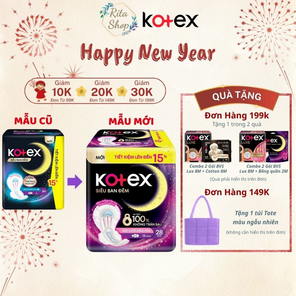 Băng Vệ Sinh Ban Đêm Kotex Siêu Ban Đêm 28cm 12 Miếng