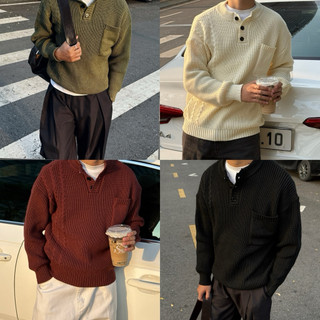 Áo Len Dệt Kim Đính Cúc Cao Cấp Nam - Buttoned Knit Sweater | HITTING HARD