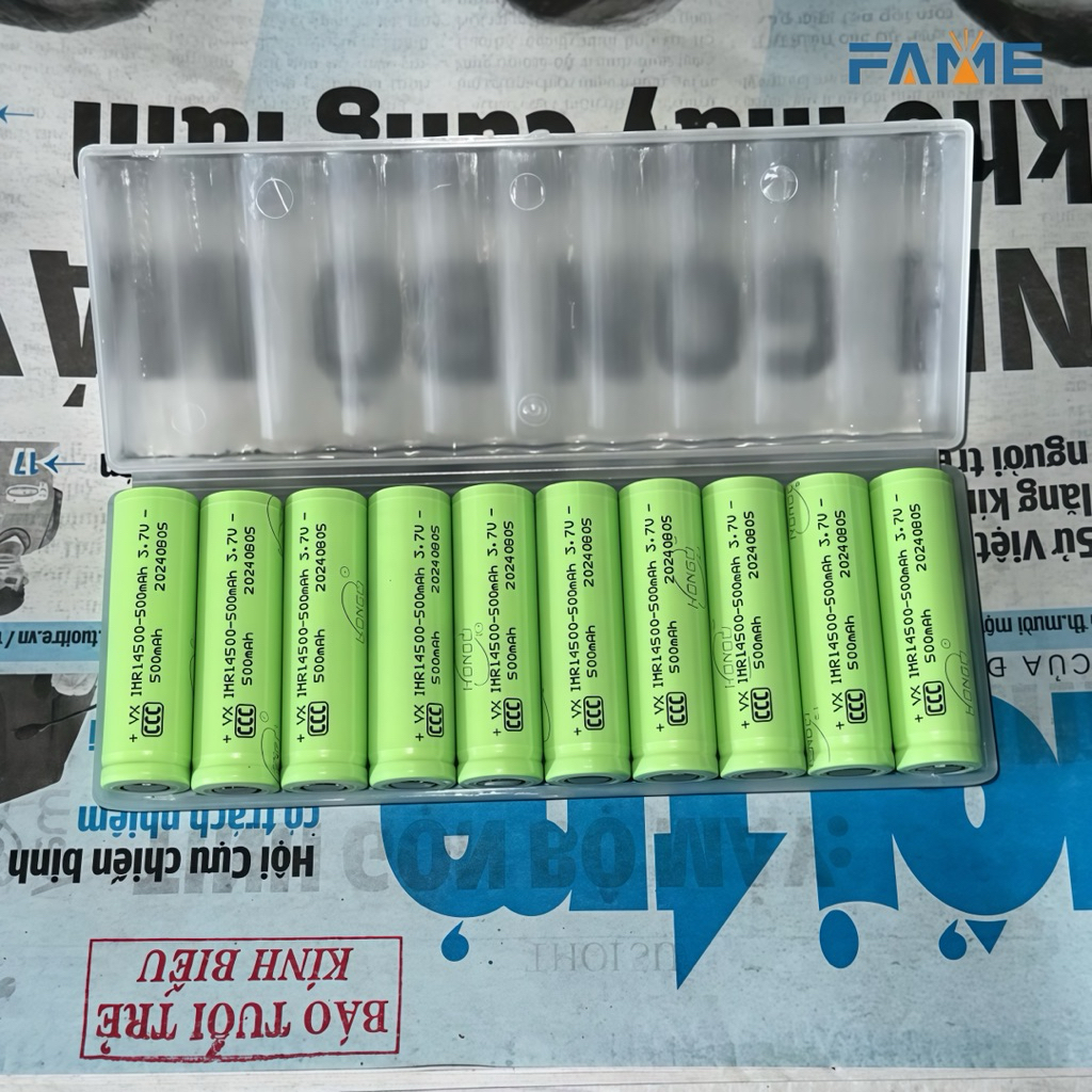 Vỉ 10 Pin Sạc 14500 Hongli 500mAh 3.7V – Pin Lithium-ion 14500 dùng cho đèn pin mini, thiết bị điện 