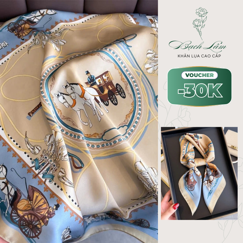 Khăn Lụa Vuông Hình Ngựa 68×68cm – Lụa Mềm Mịn Màu Tươi Sáng, Phong Cách Độc Đáo, Phụ Kiện Quàng 4 Mùa