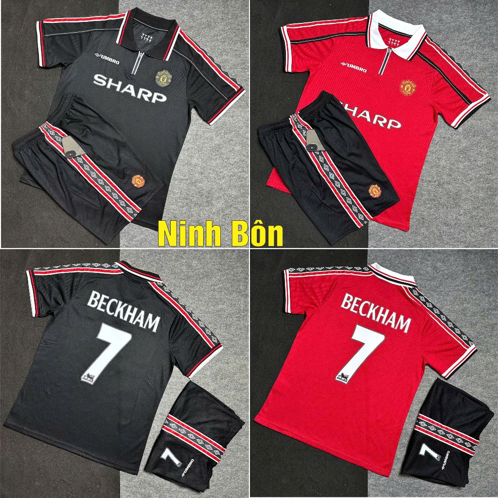 Bộ Quần Áo Bóng Đá CLB Manchester United Retro 1999, Áo Đá Banh MU 1999 - Vải Polyester Thái Cao Cấp