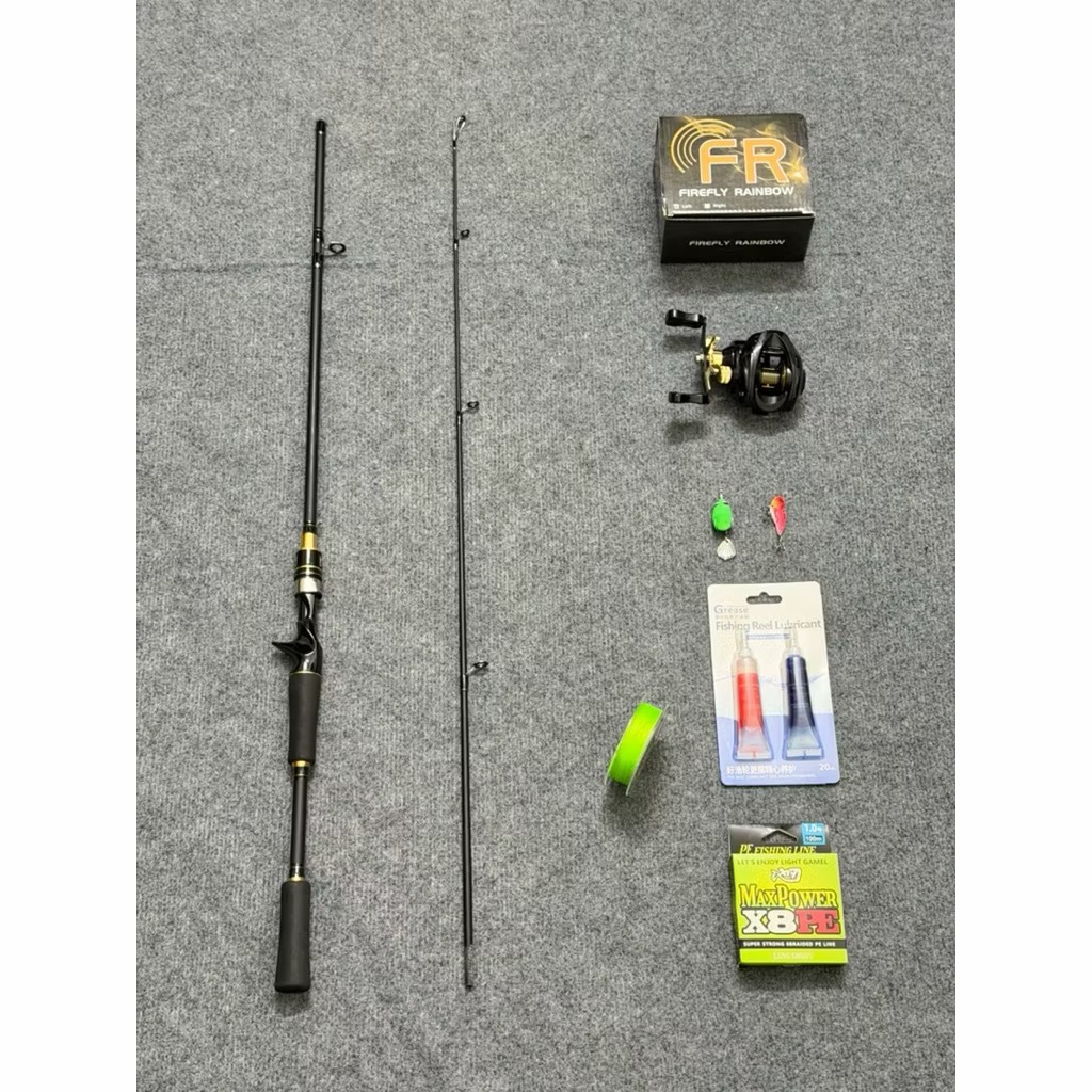 Combo Cần Daiiwa Nội Địa + Máy Ngang FR200 Firefly Rainbow – Tặng Dây PE X8, Nhái F35, Cá Sắt, Dầu B